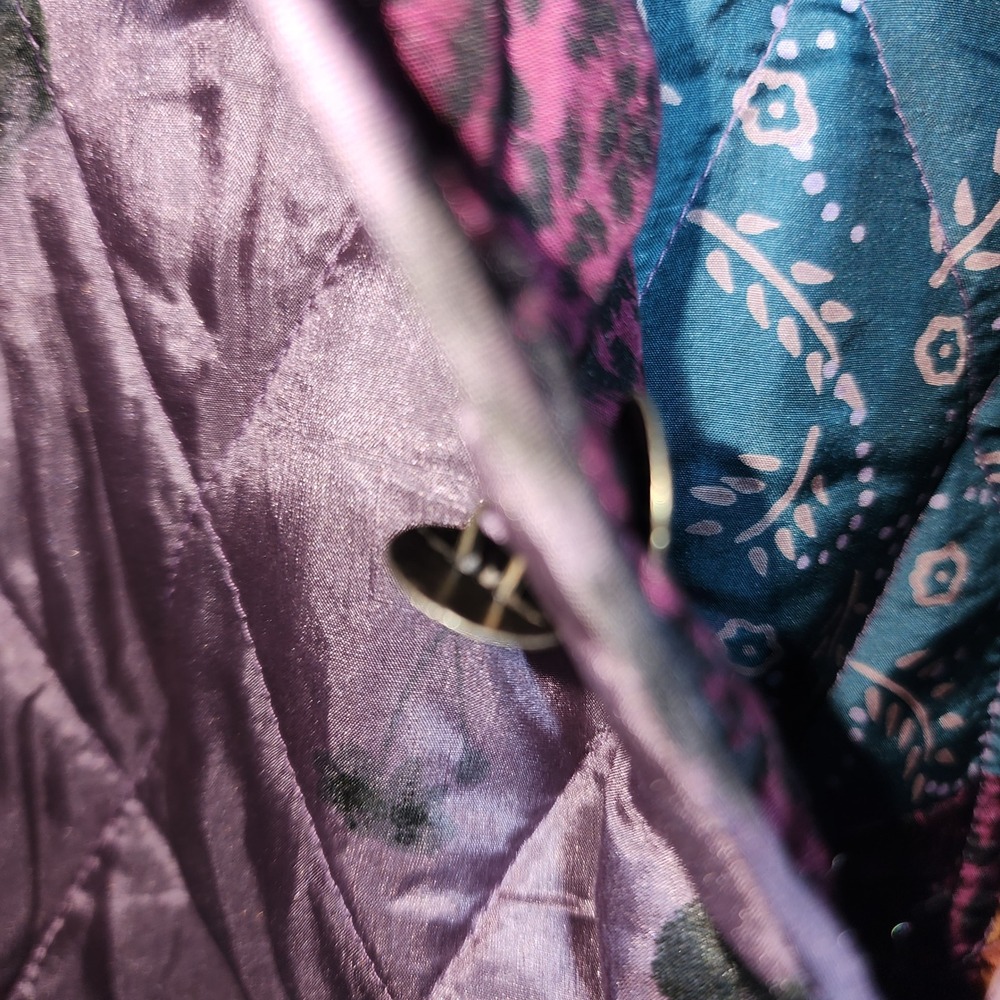 Blair Silk Quilted Jacket Medium Multicolor Patchwork Reversible Floral Boho - Picture 12 of 12
